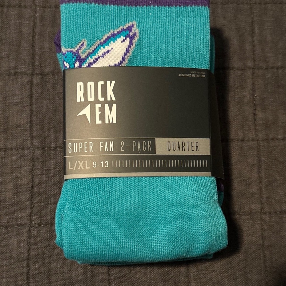 Rock Em Charlotte Hornets NBA Super Fan 2-Pack Quarter Socks Mens L/XL 9-13 Teal